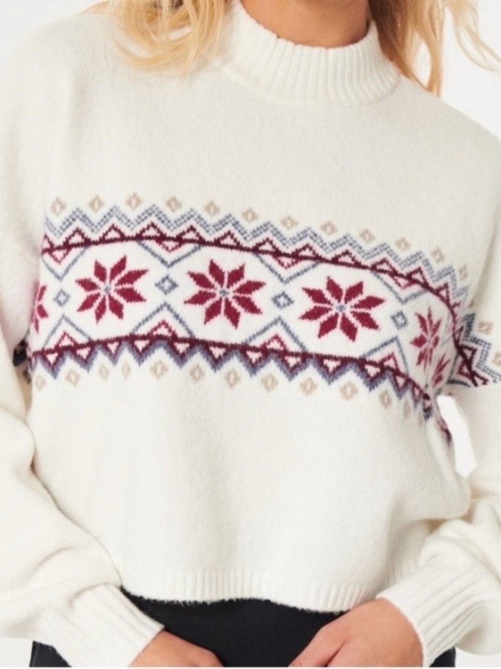 Hollister White Fair Isle Crewneck Sweater